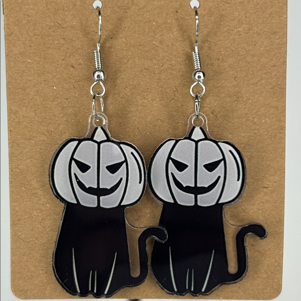 Cat Pumpkin Head Earrings 2D Acrylic Cartoon Halloween
